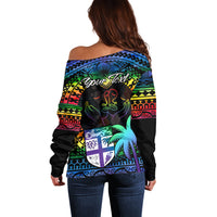 Personalised Fiji LGBT Off Shoulder Sweater Love Is Love Tapa Pattern Rainbow Water Color - Wonder Print Shop
