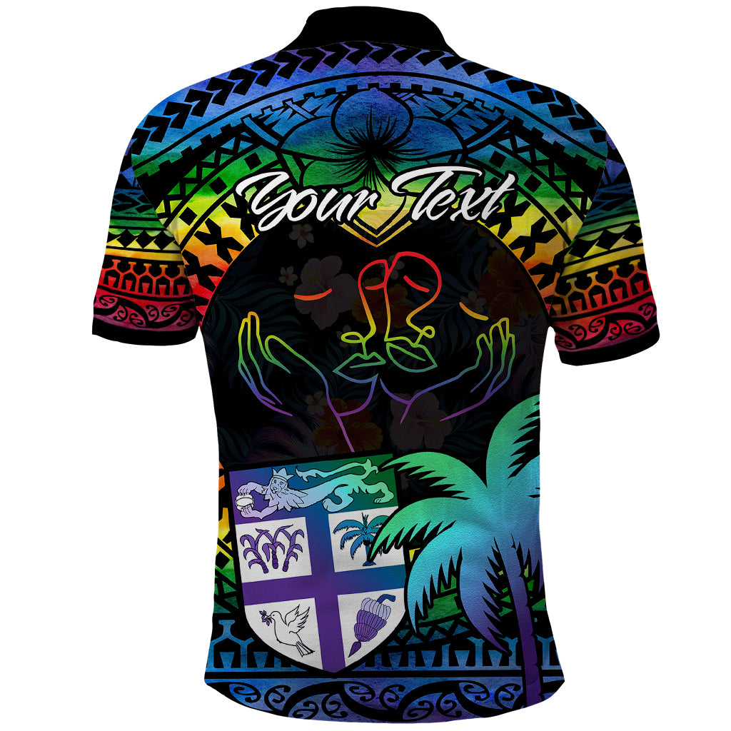 Personalised Fiji LGBT Polo Shirt Love Is Love Tapa Pattern Rainbow Water Color - Wonder Print Shop