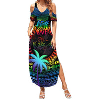 Personalised Fiji LGBT Summer Maxi Dress Love Is Love Tapa Pattern Rainbow Water Color - Wonder Print Shop