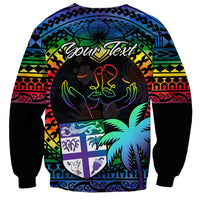 Personalised Fiji LGBT Sweatshirt Love Is Love Tapa Pattern Rainbow Water Color - Wonder Print Shop