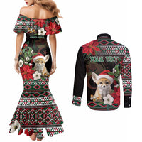 Algeria Christmas Personalized Couples Matching Mermaid Dress and Long Sleeve Button Shirt Fennec Fox Santa and Traditional Pattern
