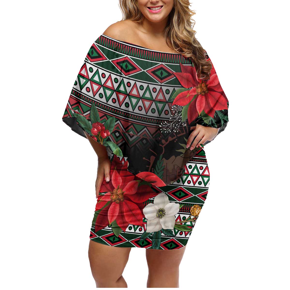 Algeria Christmas Personalized Family Matching Off Shoulder Short Dress and Hawaiian Shirt Fennec Fox Santa and Traditional Pattern LT9 - Wonder Print Shop