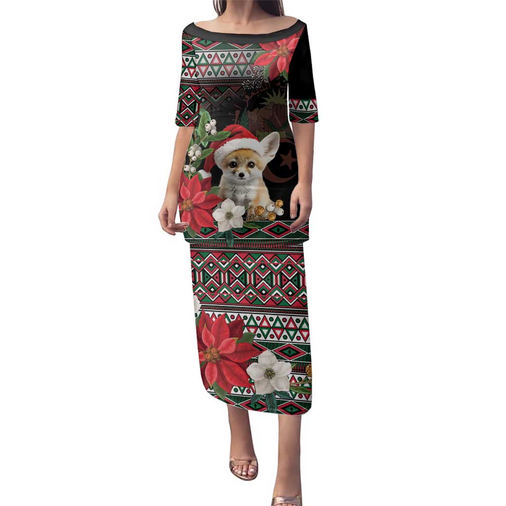 Algeria Christmas Personalized Family Matching Puletasi and Hawaiian Shirt Fennec Fox Santa and Traditional Pattern - Wonder Print Shop