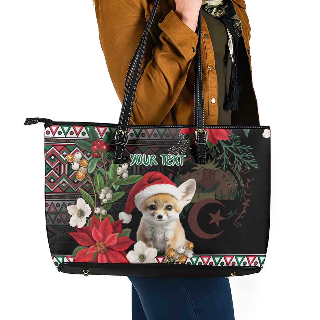 Algeria Christmas Personalized Leather Tote Bag Fennec Fox Santa and Traditional Pattern - Wonder Print Shop