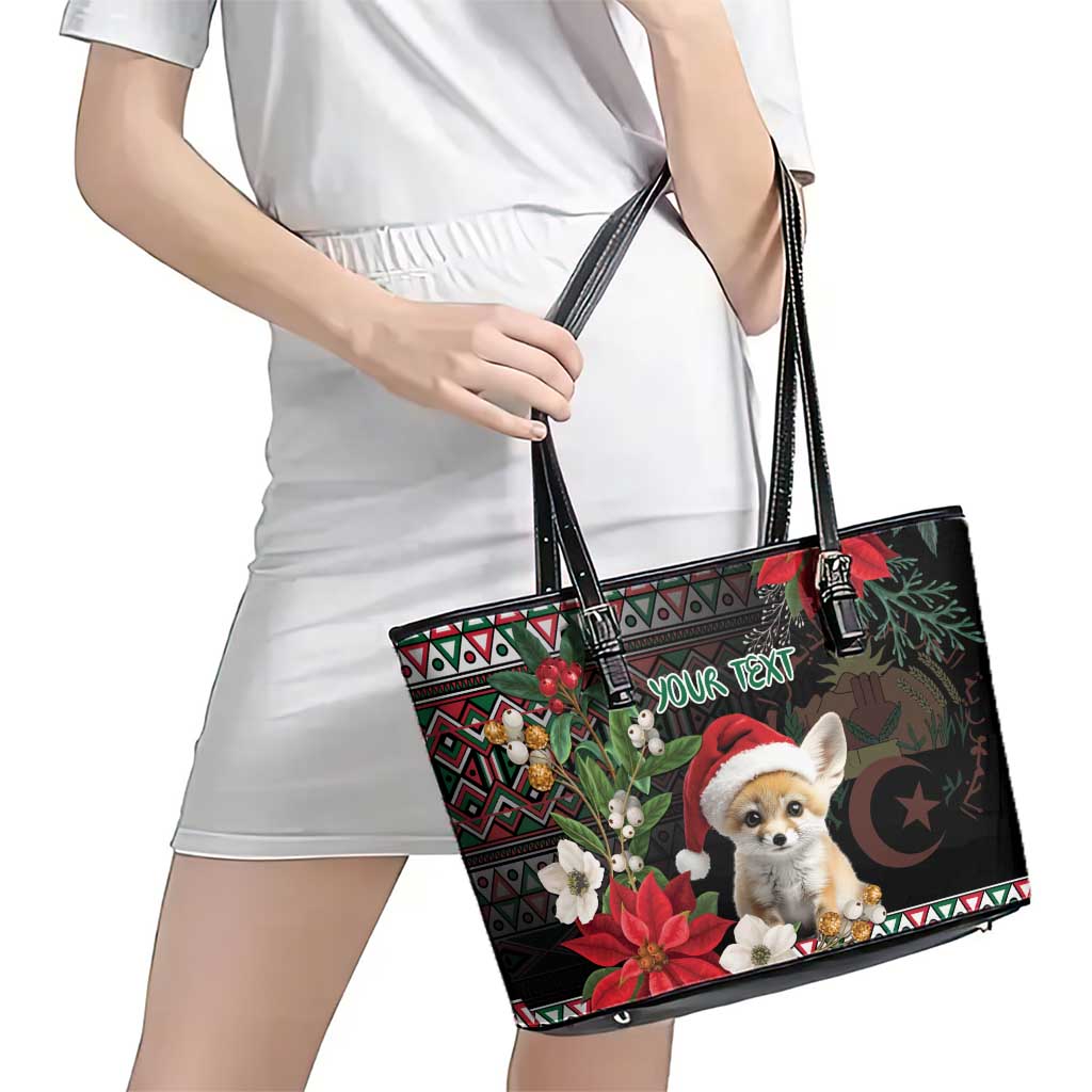 Algeria Christmas Personalized Leather Tote Bag Fennec Fox Santa and Traditional Pattern - Wonder Print Shop