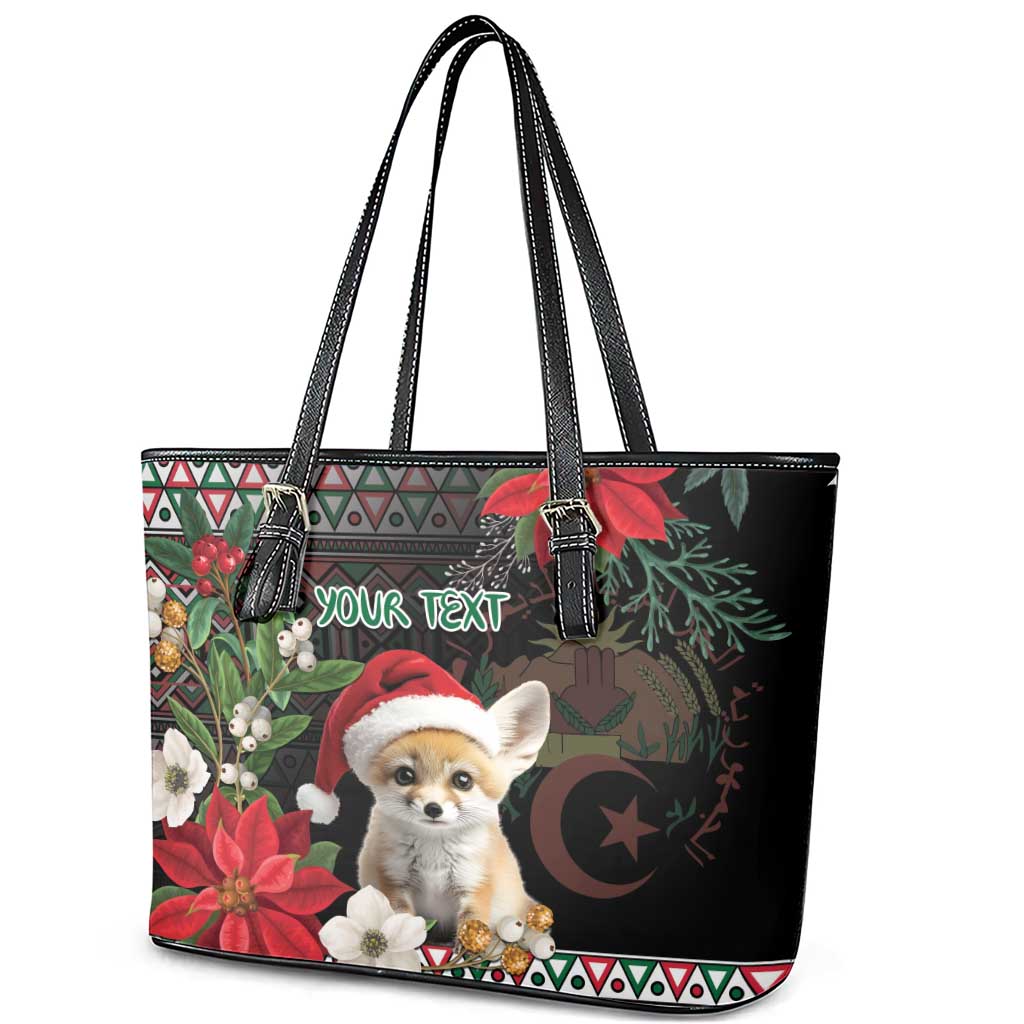 Algeria Christmas Personalized Leather Tote Bag Fennec Fox Santa and Traditional Pattern - Wonder Print Shop