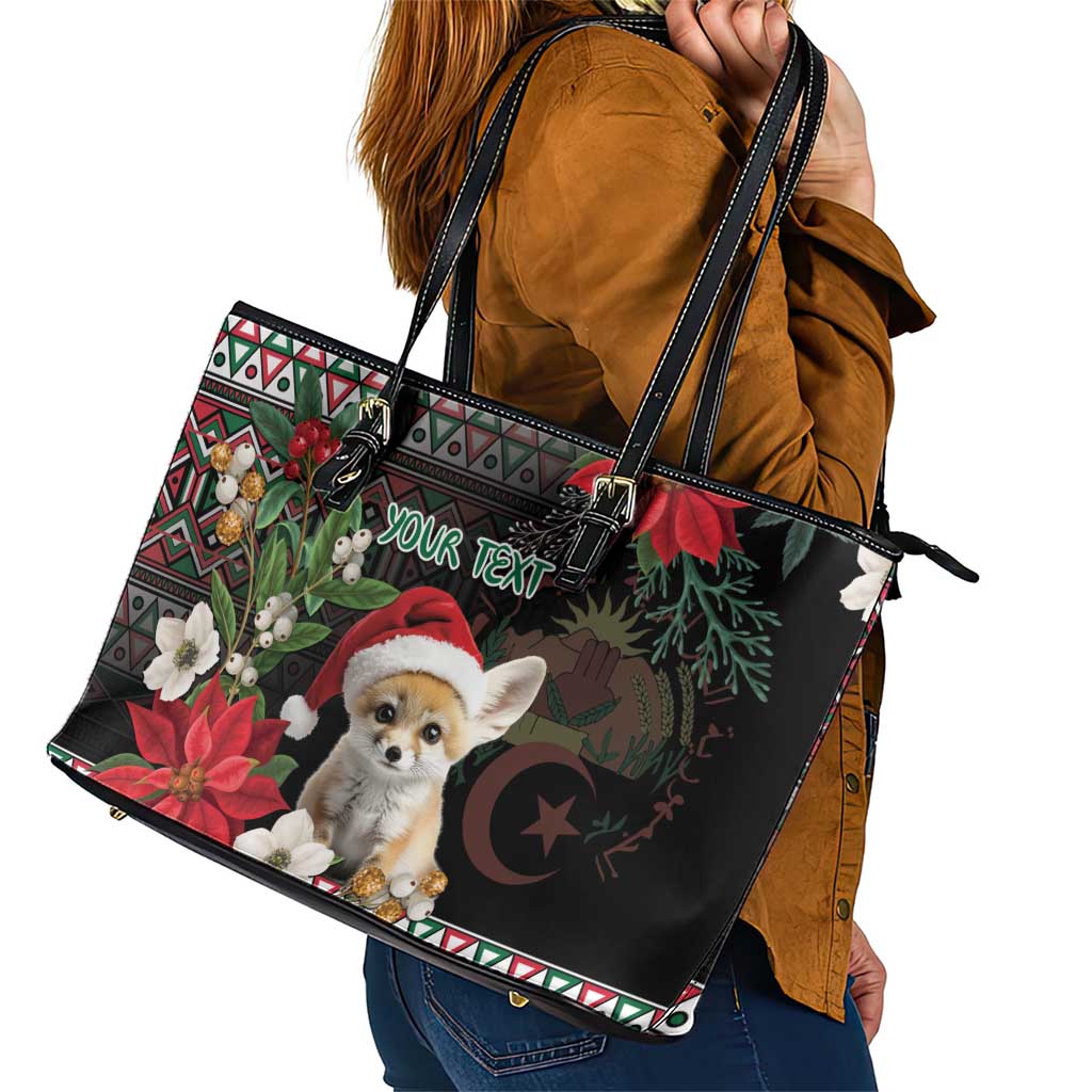 Algeria Christmas Personalized Leather Tote Bag Fennec Fox Santa and Traditional Pattern - Wonder Print Shop
