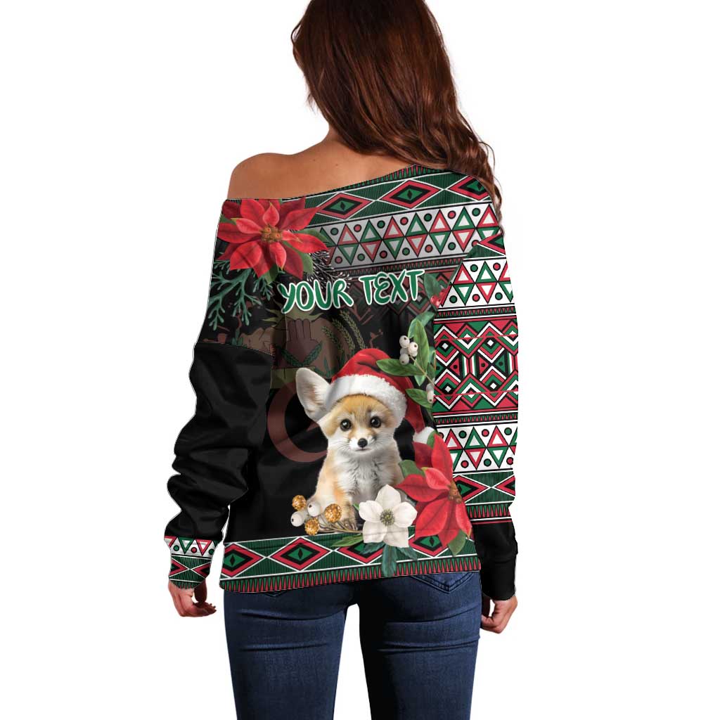 Algeria Christmas Personalized Off Shoulder Sweater Fennec Fox Santa and Traditional Pattern - Wonder Print Shop