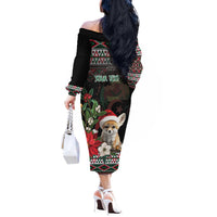 Algeria Christmas Personalized Off The Shoulder Long Sleeve Dress Fennec Fox Santa and Traditional Pattern - Wonder Print Shop