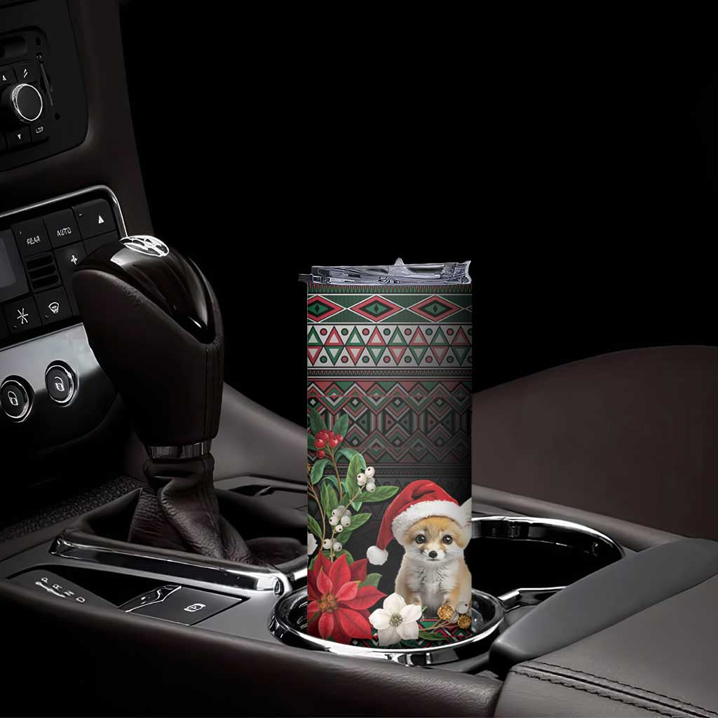 Algeria Christmas Personalized Skinny Tumbler Fennec Fox Santa and Traditional Pattern - Wonder Print Shop