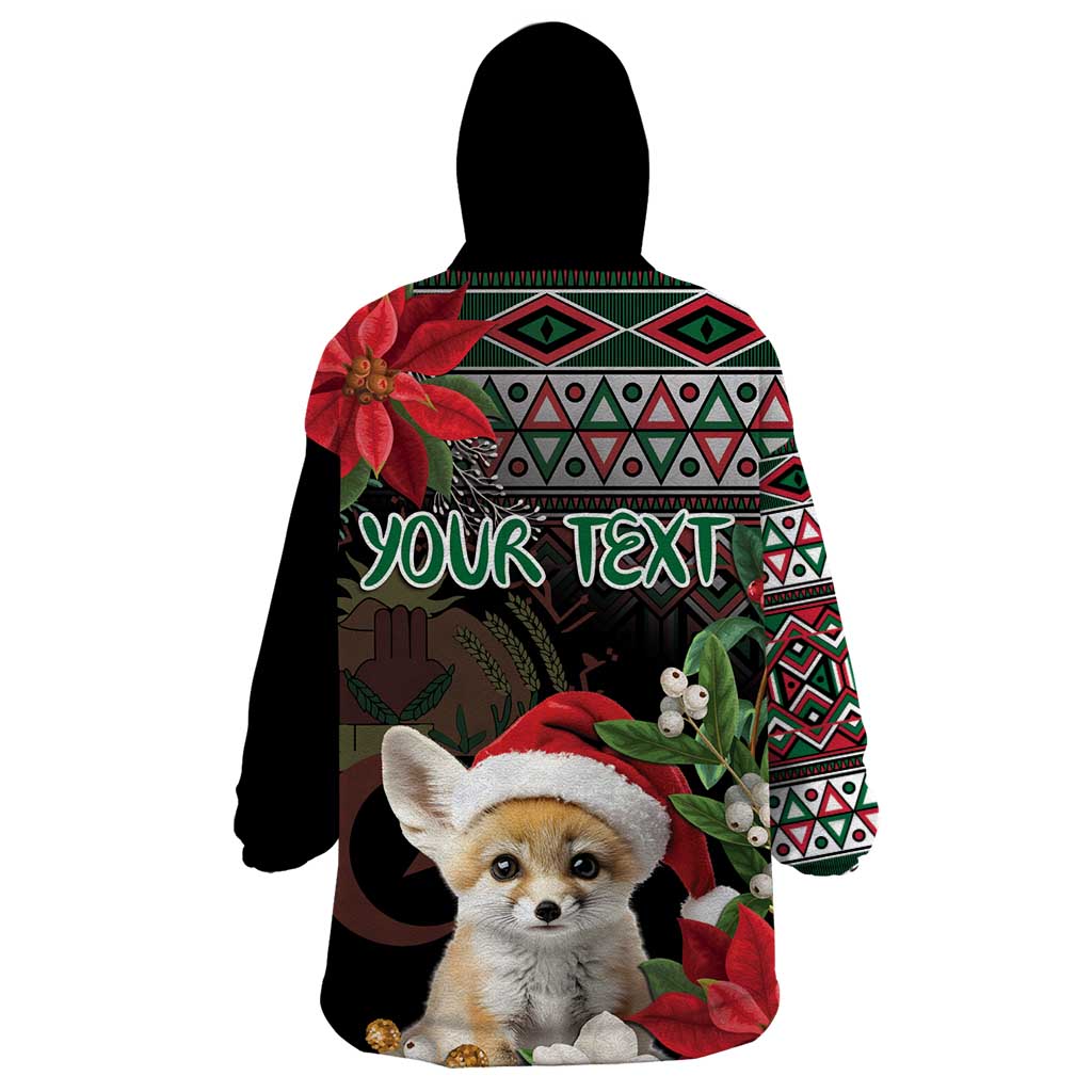 Algeria Christmas Personalized Wearable Blanket Hoodie Fennec Fox Santa and Traditional Pattern - Wonder Print Shop