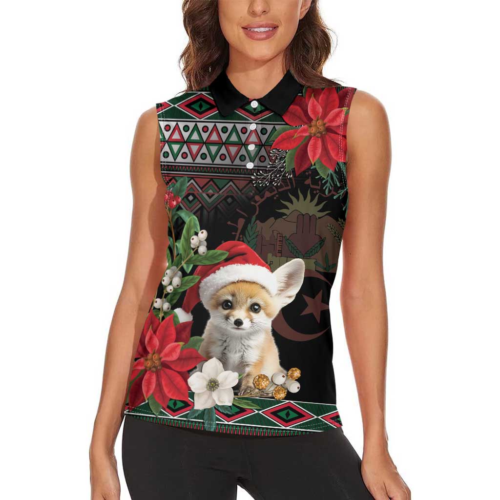 Algeria Christmas Personalized Women Sleeveless Polo Shirt Fennec Fox Santa and Traditional Pattern - Wonder Print Shop
