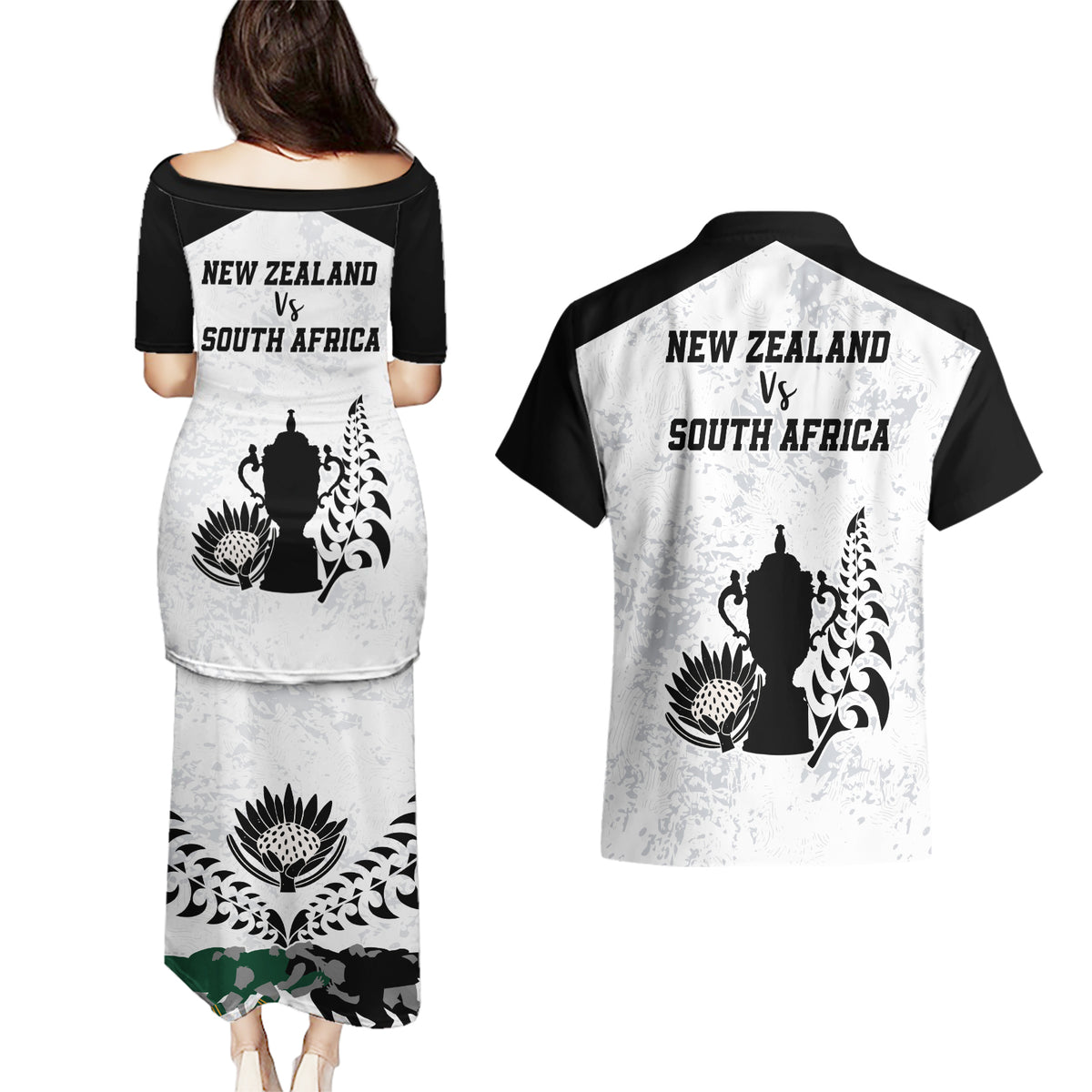 New Zealand South Africa Rugby Couples Matching Puletasi Dress and Hawaiian Shirt History Commemorative World Cup Winners Unique LT9 - Wonder Print Shop