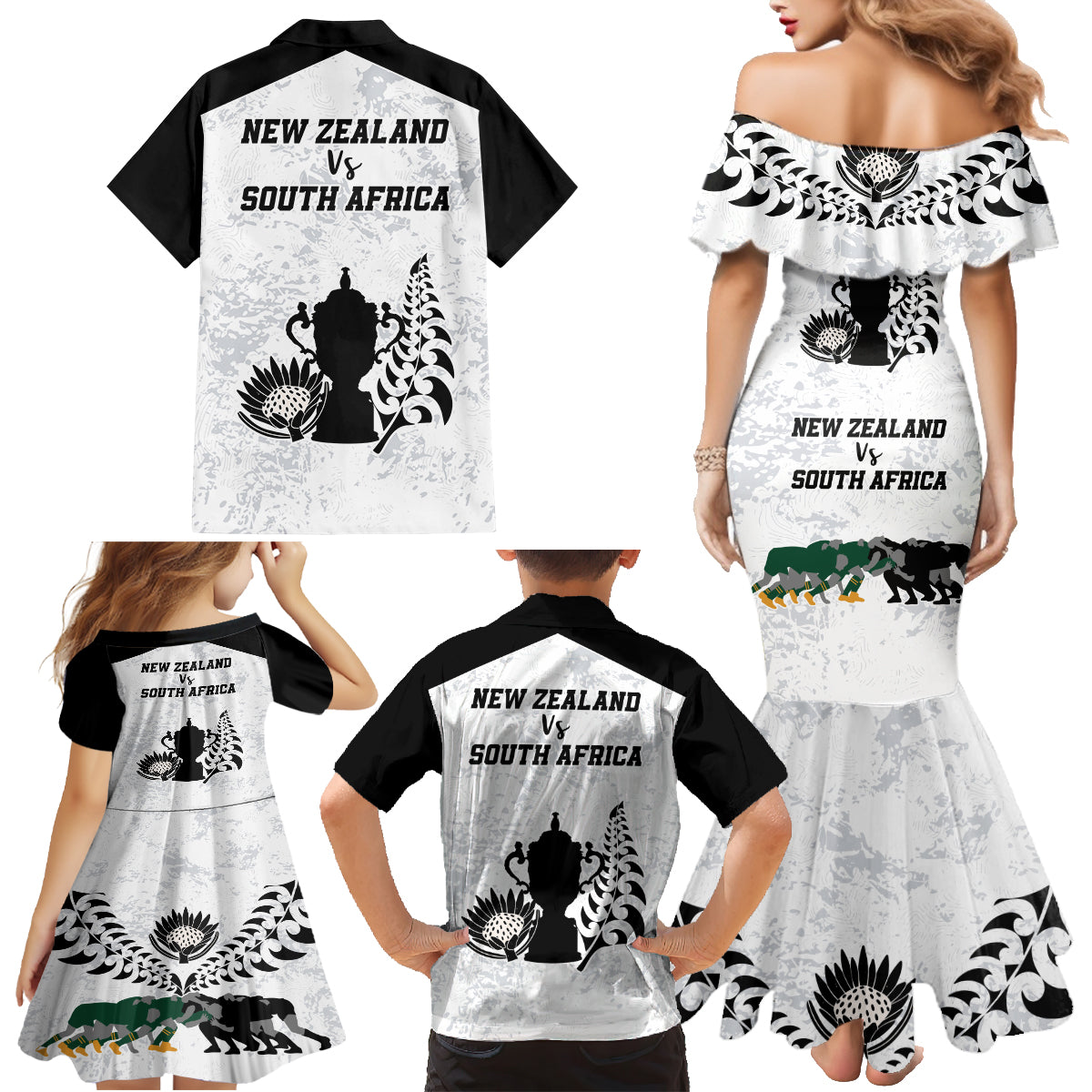 New Zealand South Africa Rugby Family Matching Mermaid Dress and Hawaiian Shirt History Commemorative World Cup Winners Unique LT9 - Wonder Print Shop