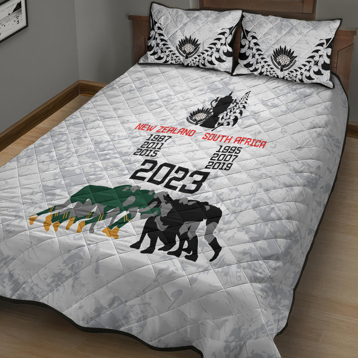 New Zealand South Africa Rugby Quilt Bed Set History Commemorative World Cup Winners Unique - Wonder Print Shop