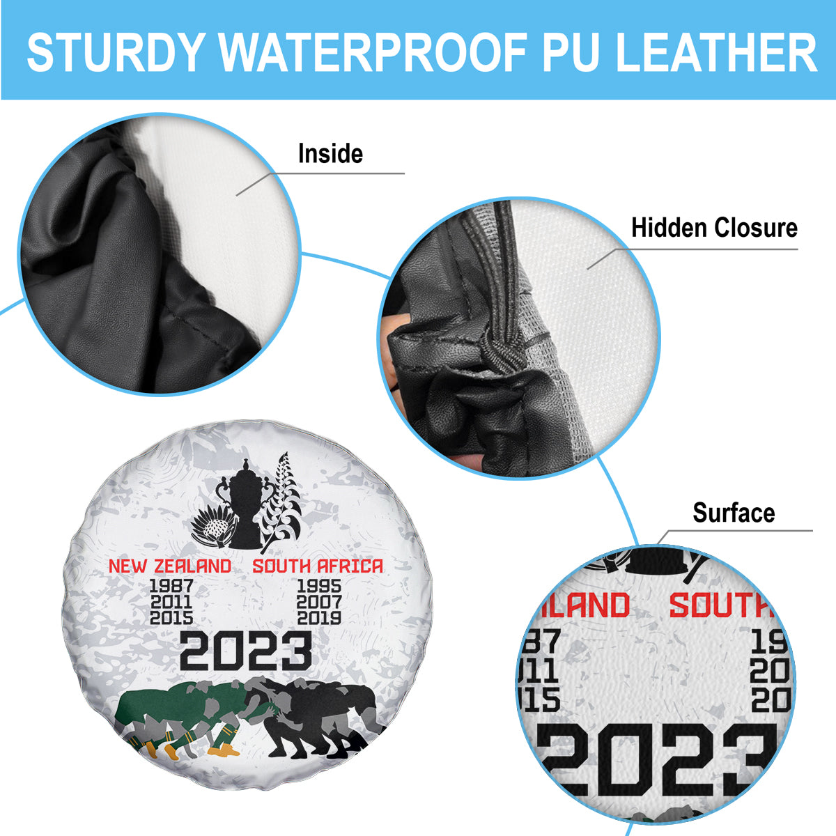 New Zealand South Africa Rugby Spare Tire Cover History Commemorative World Cup Winners Unique - Wonder Print Shop