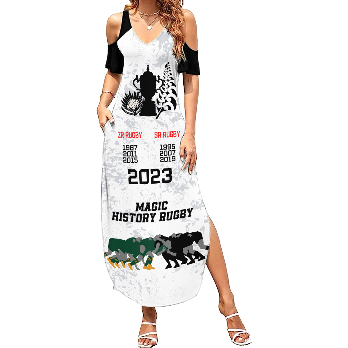 New Zealand South Africa Rugby Summer Maxi Dress History Commemorative World Cup Winners Unique - Wonder Print Shop
