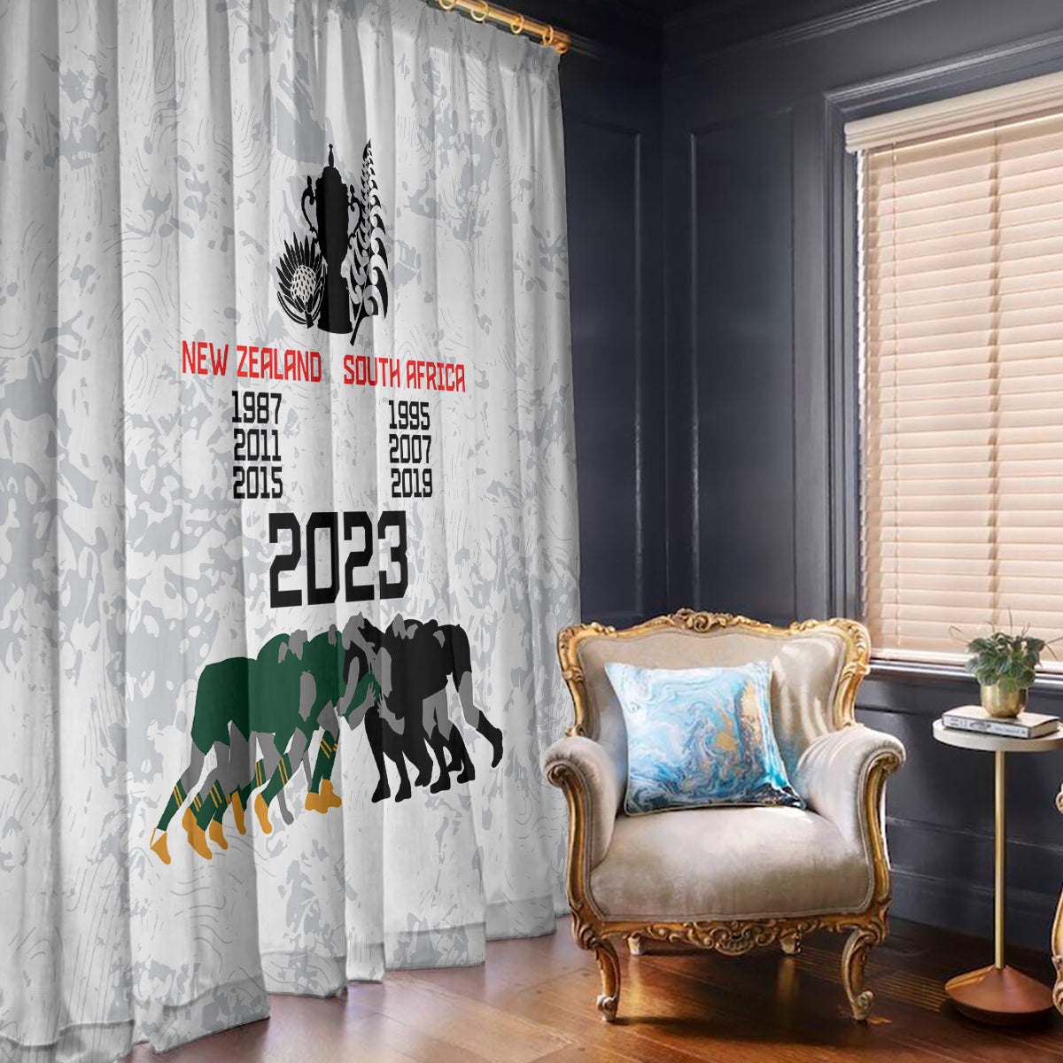 New Zealand South Africa Rugby Window Curtain History Commemorative World Cup Winners Unique - Wonder Print Shop