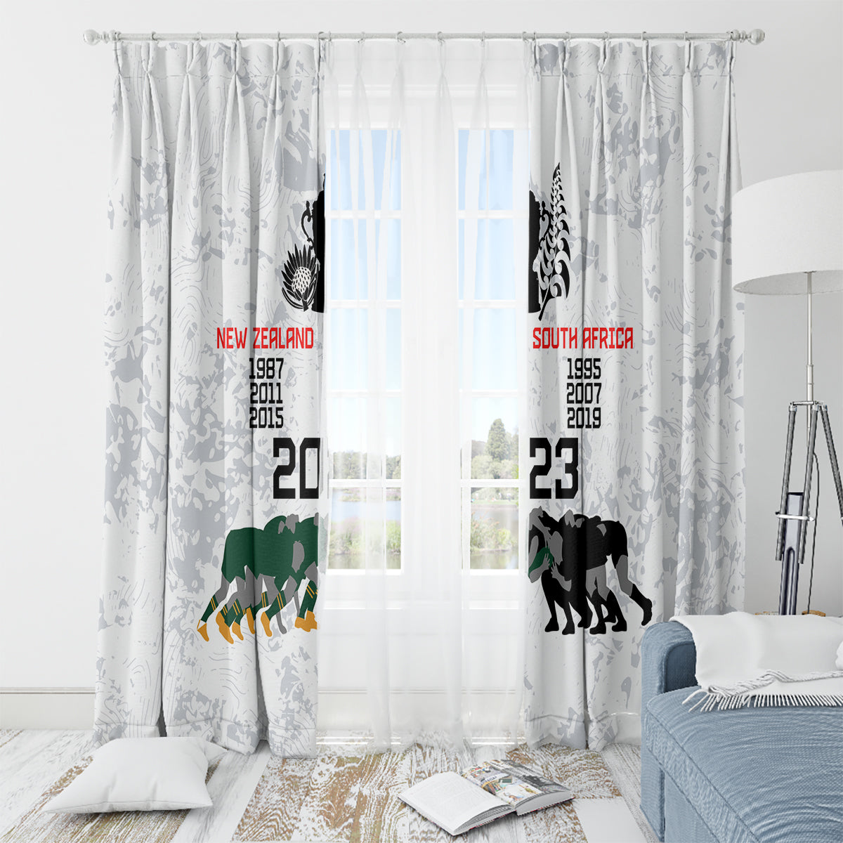 New Zealand South Africa Rugby Window Curtain History Commemorative World Cup Winners Unique - Wonder Print Shop