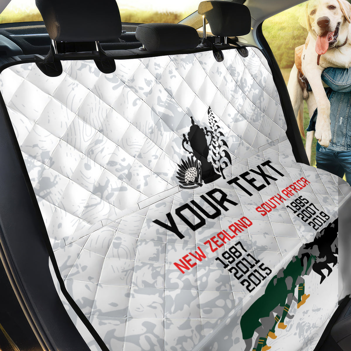 Custom New Zealand South Africa Rugby Back Car Seat Cover History Commemorative World Cup Winners Unique LT9 - Wonder Print Shop