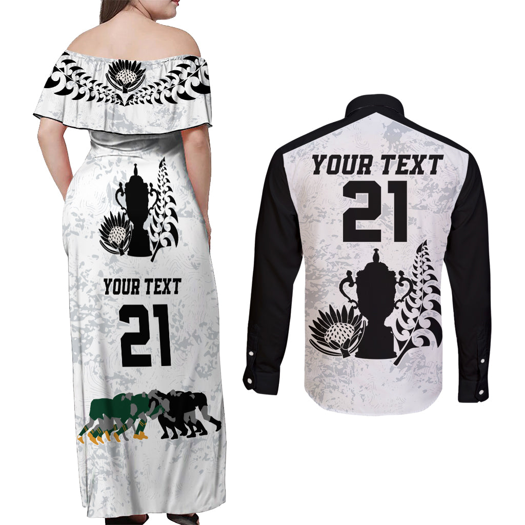 Custom New Zealand South Africa Rugby Couples Matching Off Shoulder Maxi Dress and Long Sleeve Button Shirt History Commemorative World Cup Winners Unique LT9 - Wonder Print Shop