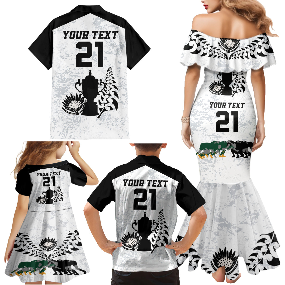Custom New Zealand South Africa Rugby Family Matching Mermaid Dress and Hawaiian Shirt History Commemorative World Cup Winners Unique LT9 - Wonder Print Shop