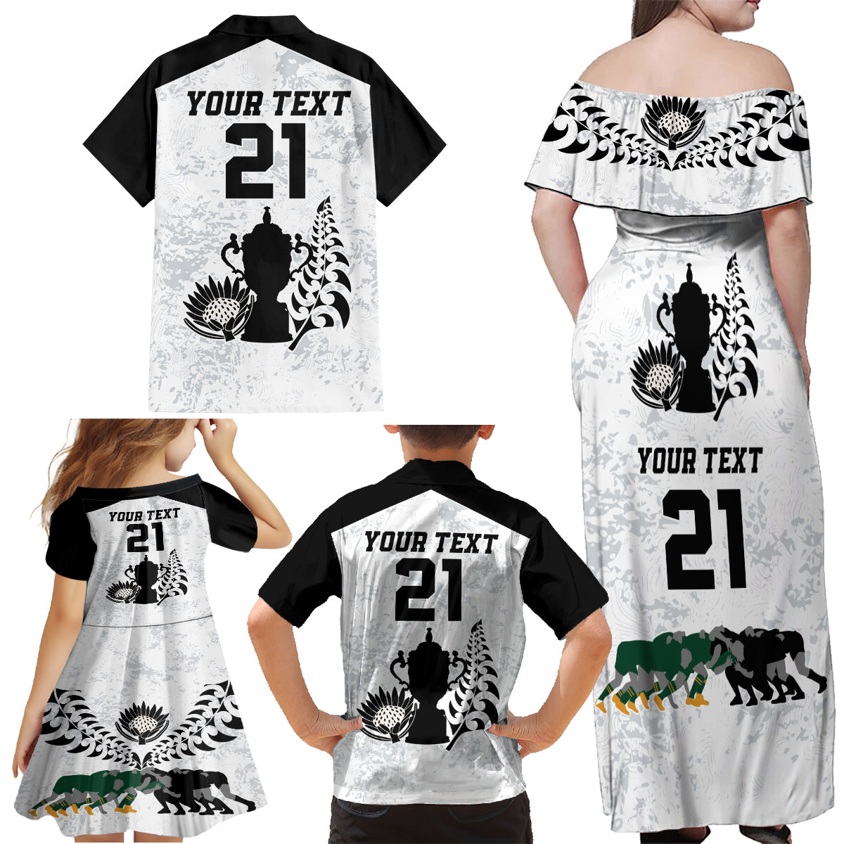 Custom New Zealand South Africa Rugby Family Matching Off Shoulder Maxi Dress and Hawaiian Shirt History Commemorative World Cup Winners Unique LT9 - Wonder Print Shop