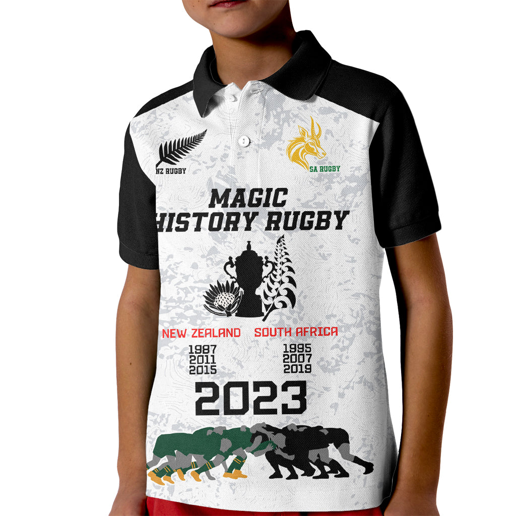 Custom New Zealand South Africa Rugby Kid Polo Shirt History Commemorative World Cup Winners Unique - Wonder Print Shop