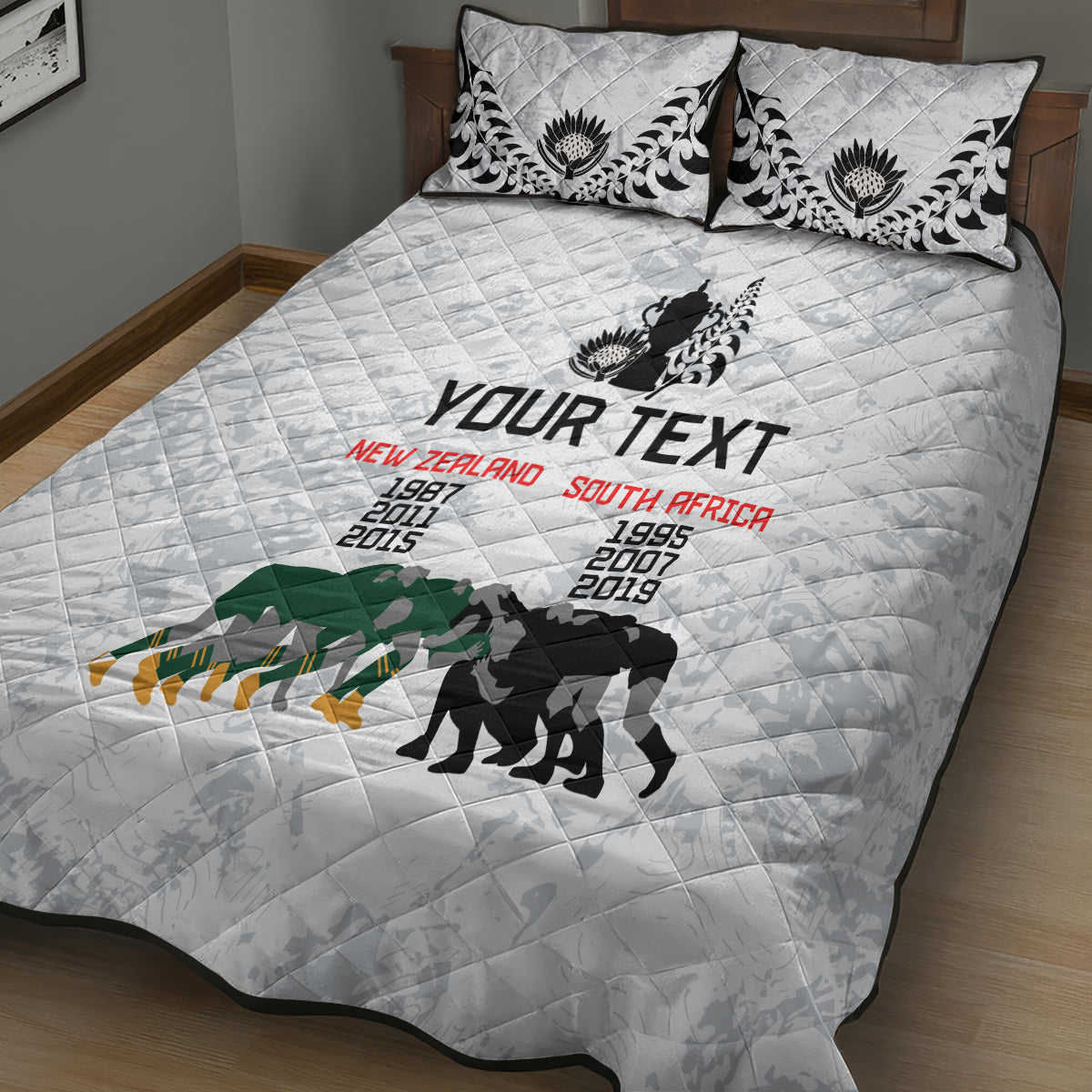 Custom New Zealand South Africa Rugby Quilt Bed Set History Commemorative World Cup Winners Unique - Wonder Print Shop