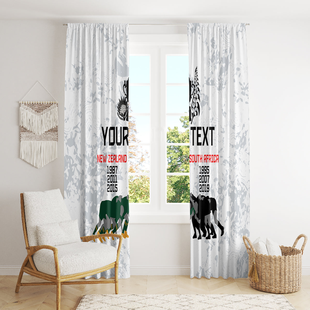 Custom New Zealand South Africa Rugby Window Curtain History Commemorative World Cup Winners Unique - Wonder Print Shop