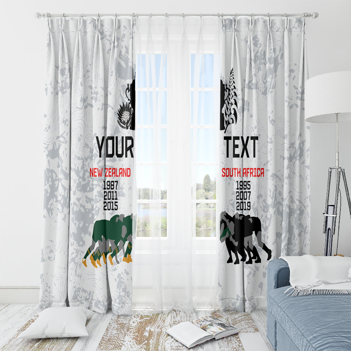 Custom New Zealand South Africa Rugby Window Curtain History Commemorative World Cup Winners Unique - Wonder Print Shop