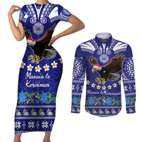 American Samoa Christmas Couples Matching Short Sleeve Bodycon Dress and Long Sleeve Button Shirt Manuia le Kerisimasi Polynesian Tribal LT9 - Wonder Print Shop