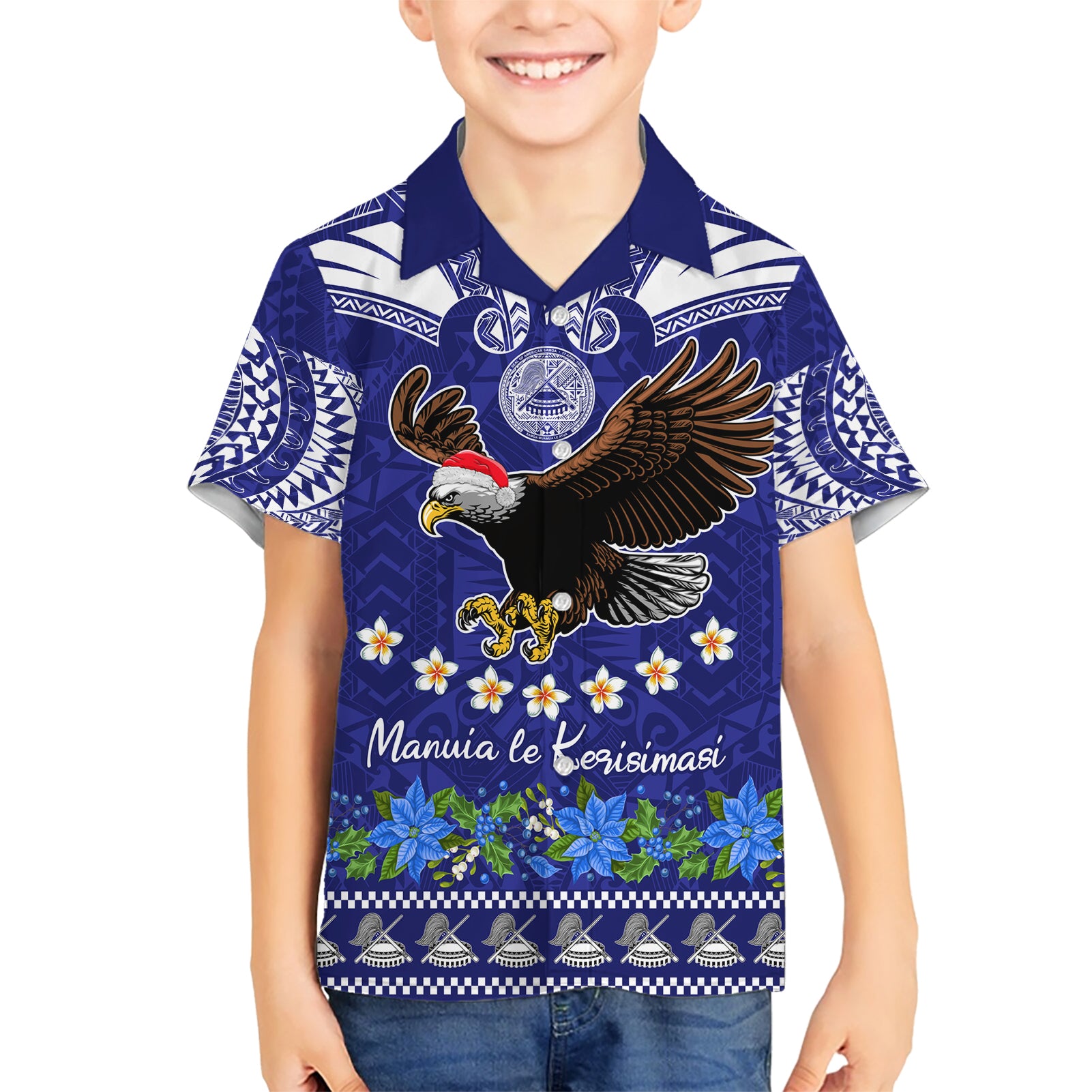 American Samoa Christmas Kid Hawaiian Shirt Manuia le Kerisimasi Polynesian Tribal - Wonder Print Shop