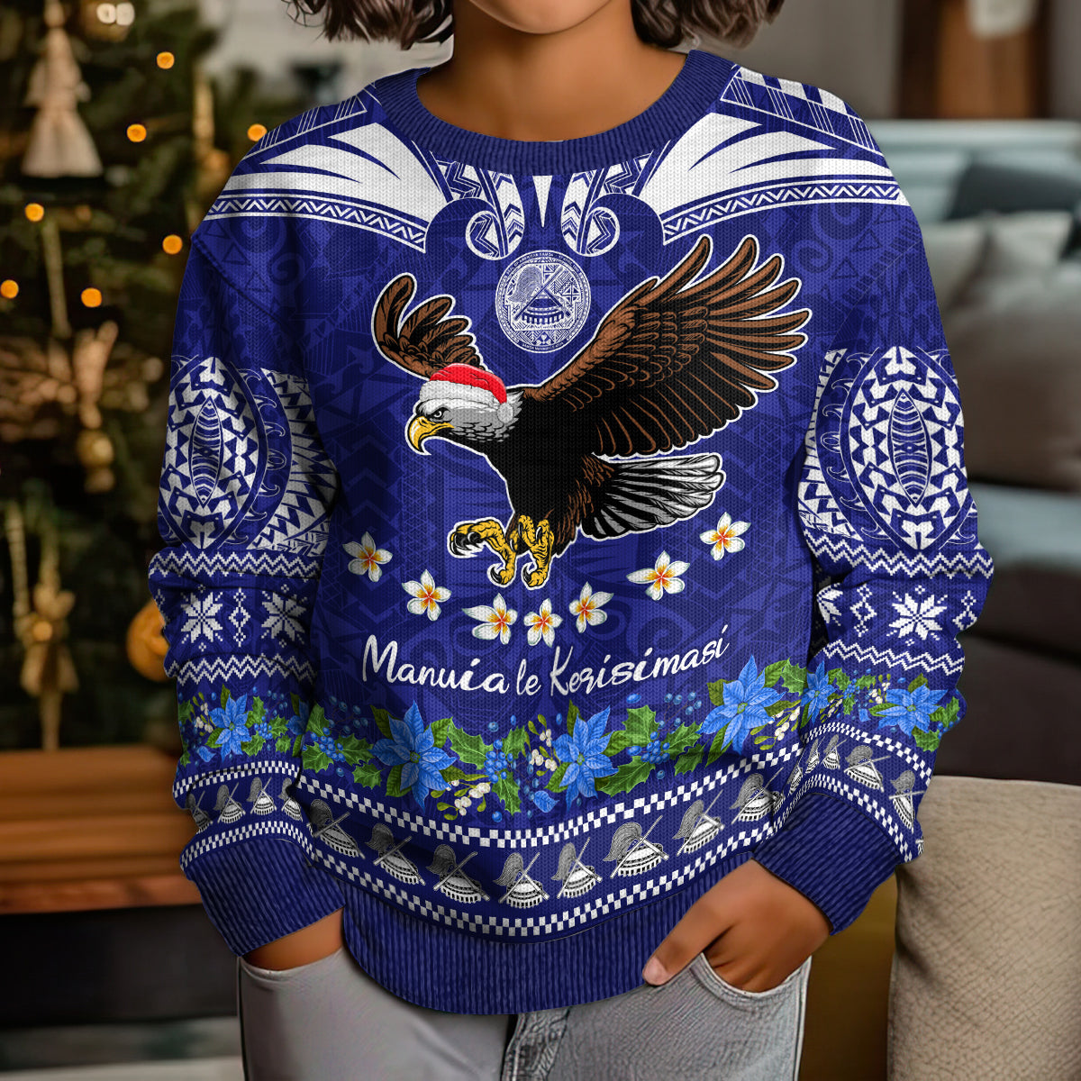 American Samoa Christmas Kid Ugly Christmas Sweater Manuia le Kerisimasi Polynesian Tribal - Wonder Print Shop
