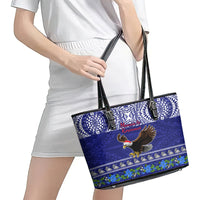 American Samoa Christmas Leather Tote Bag Manuia le Kerisimasi Polynesian Tribal - Wonder Print Shop