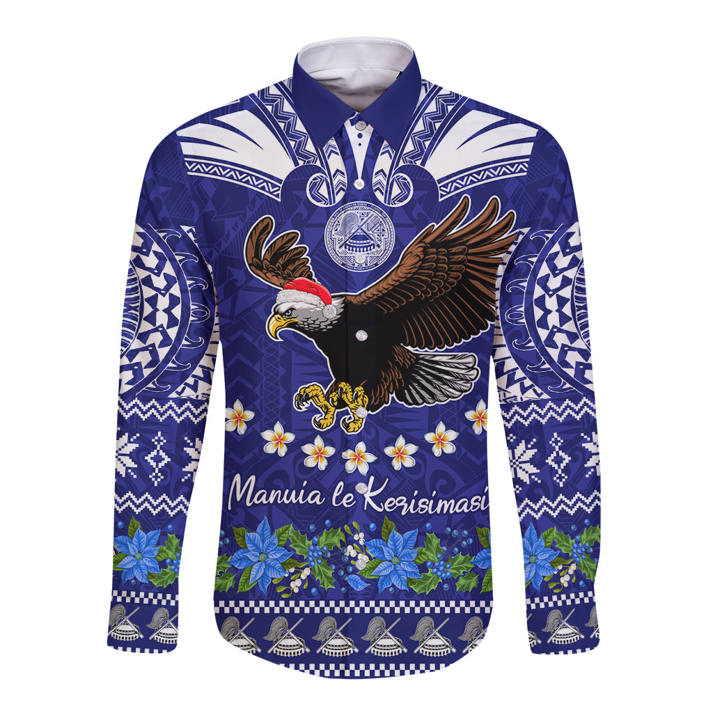 American Samoa Christmas Long Sleeve Button Shirt Manuia le Kerisimasi Polynesian Tribal - Wonder Print Shop