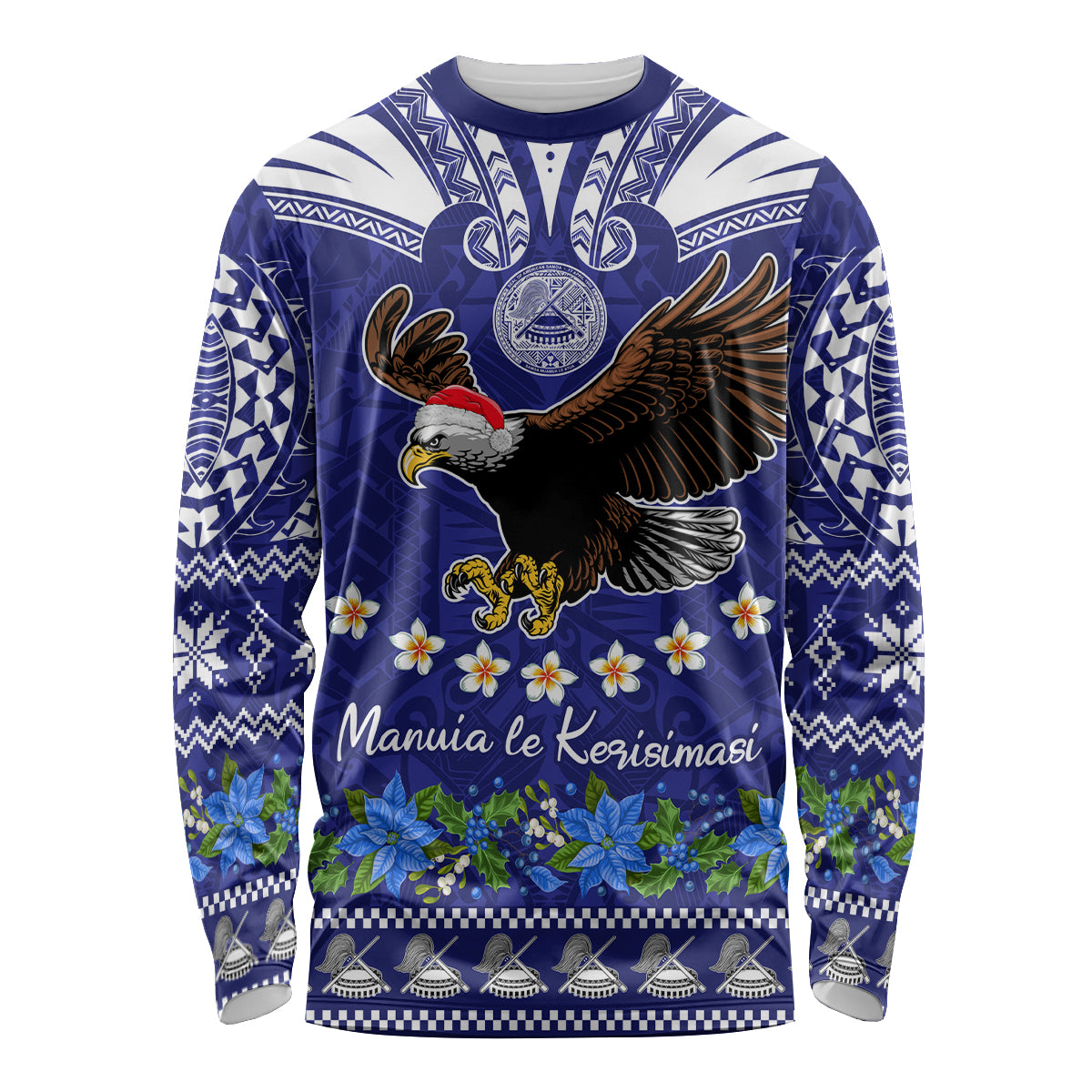 American Samoa Christmas Long Sleeve Shirt Manuia le Kerisimasi Polynesian Tribal - Wonder Print Shop