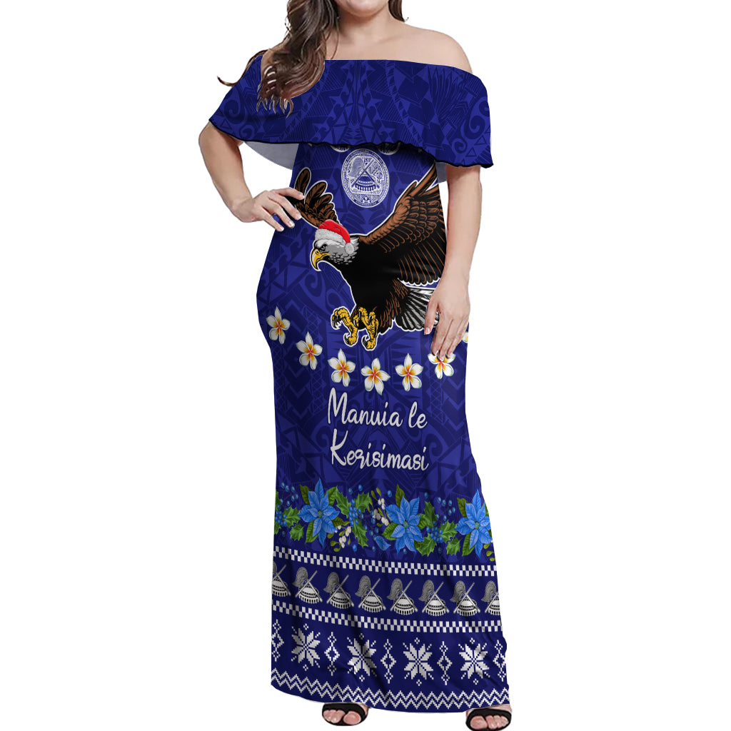 American Samoa Christmas Off Shoulder Maxi Dress Manuia le Kerisimasi Polynesian Tribal - Wonder Print Shop
