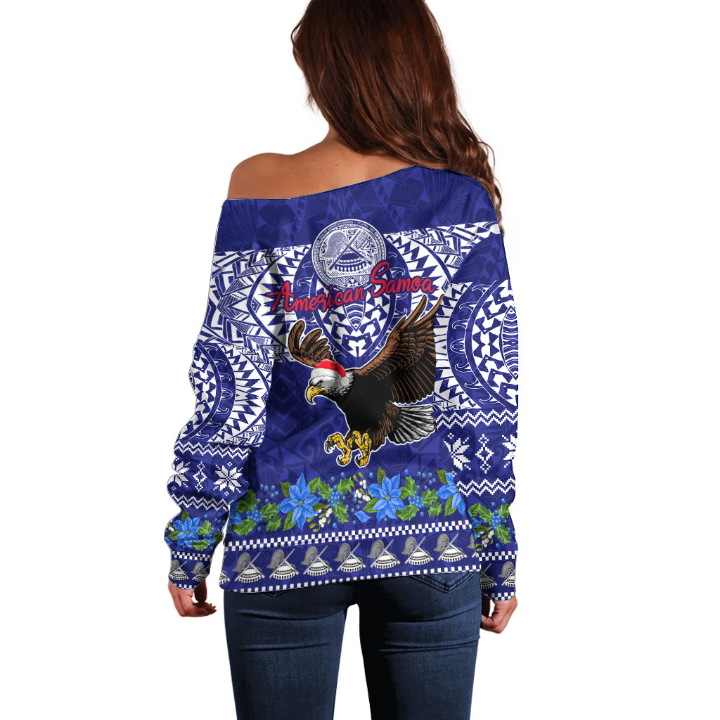 American Samoa Christmas Off Shoulder Sweater Manuia le Kerisimasi Polynesian Tribal - Wonder Print Shop