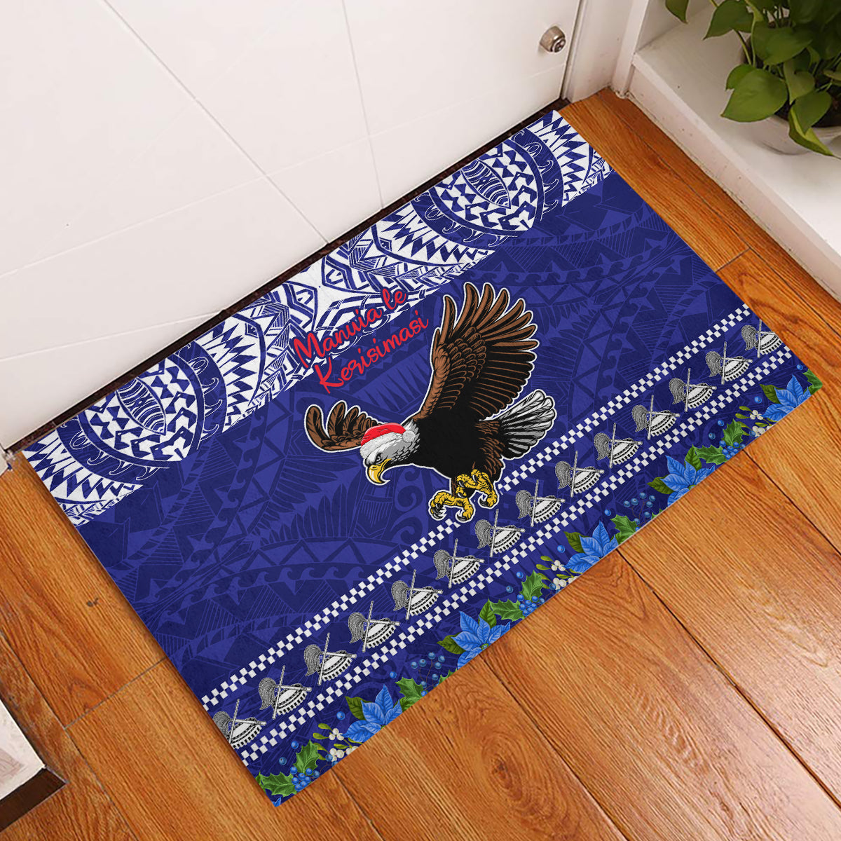 American Samoa Christmas Rubber Doormat Manuia le Kerisimasi Polynesian Tribal - Wonder Print Shop