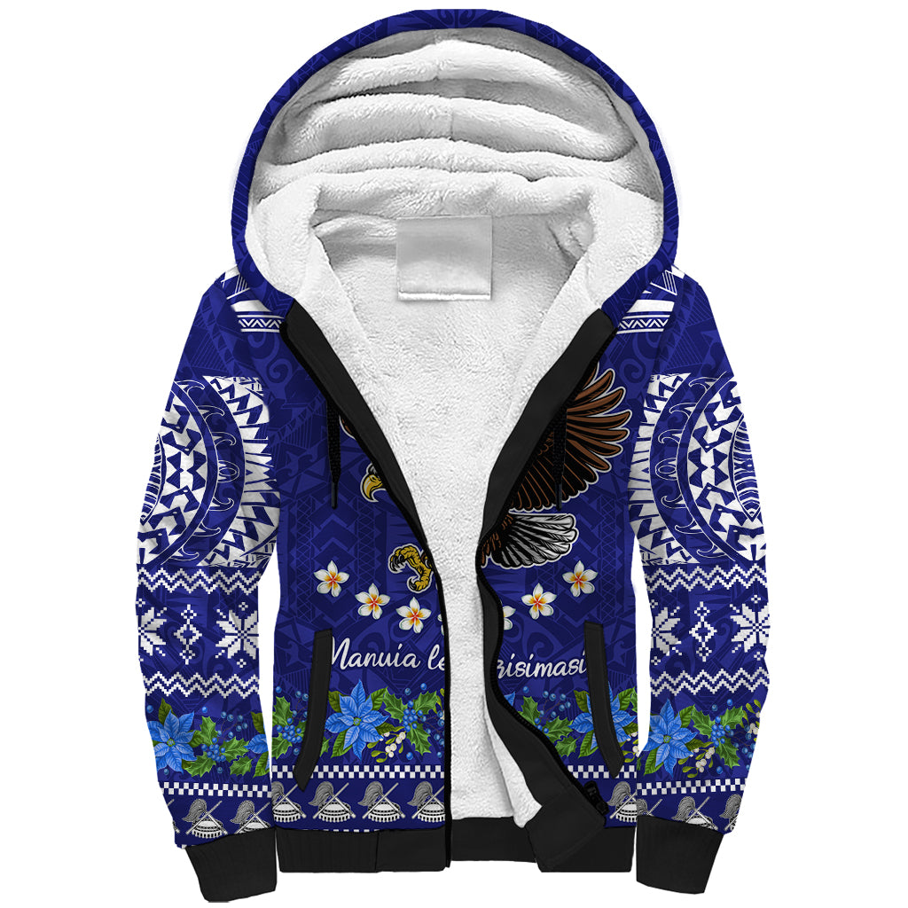 American Samoa Christmas Sherpa Hoodie Manuia le Kerisimasi Polynesian Tribal - Wonder Print Shop