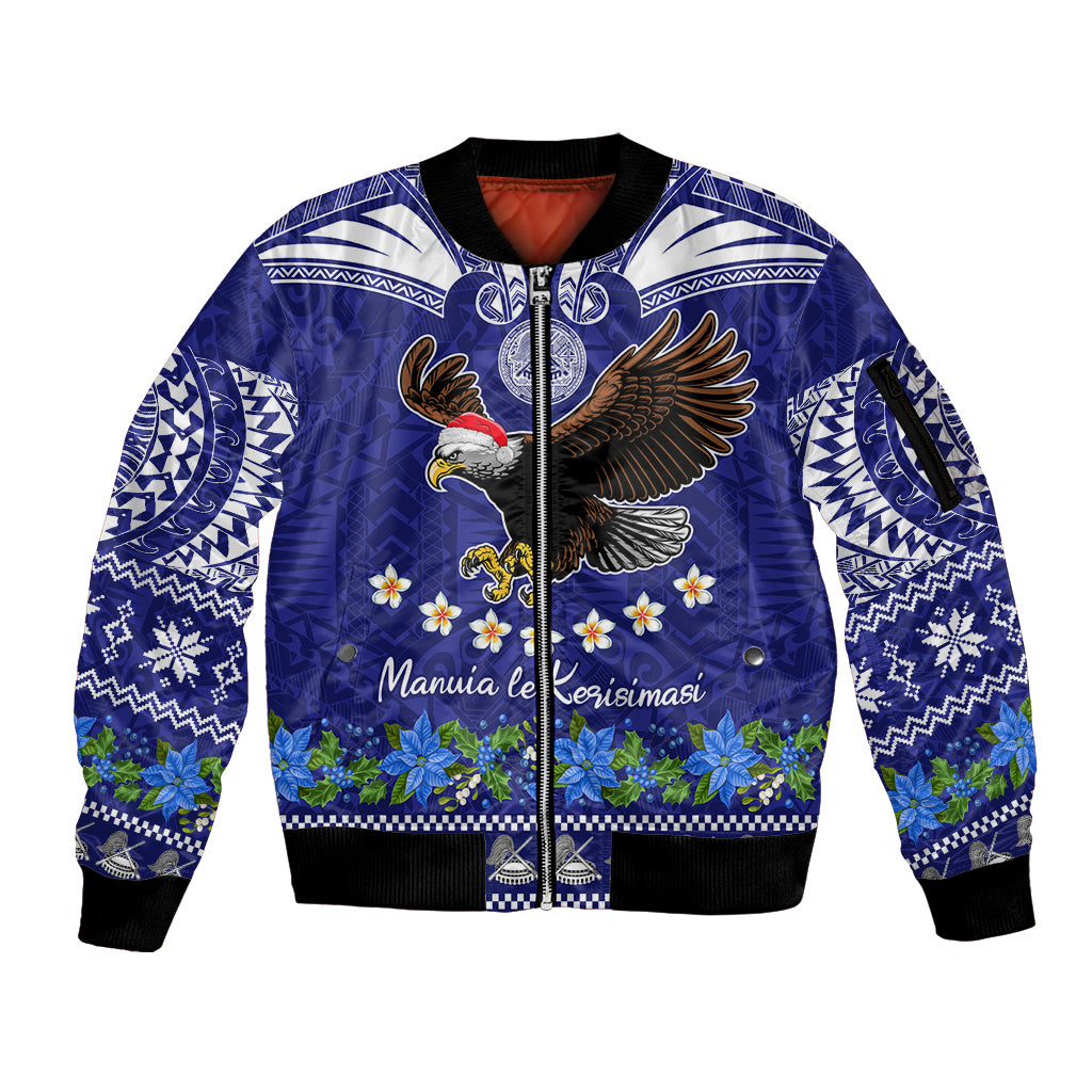 American Samoa Christmas Sleeve Zip Bomber Jacket Manuia le Kerisimasi Polynesian Tribal - Wonder Print Shop