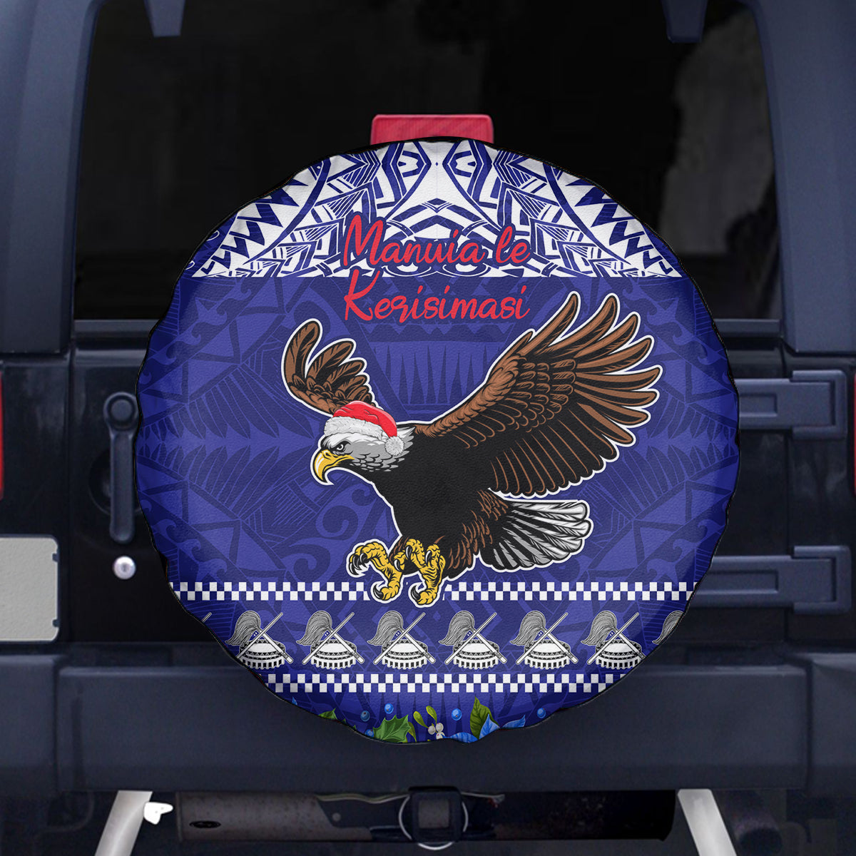 American Samoa Christmas Spare Tire Cover Manuia le Kerisimasi Polynesian Tribal - Wonder Print Shop