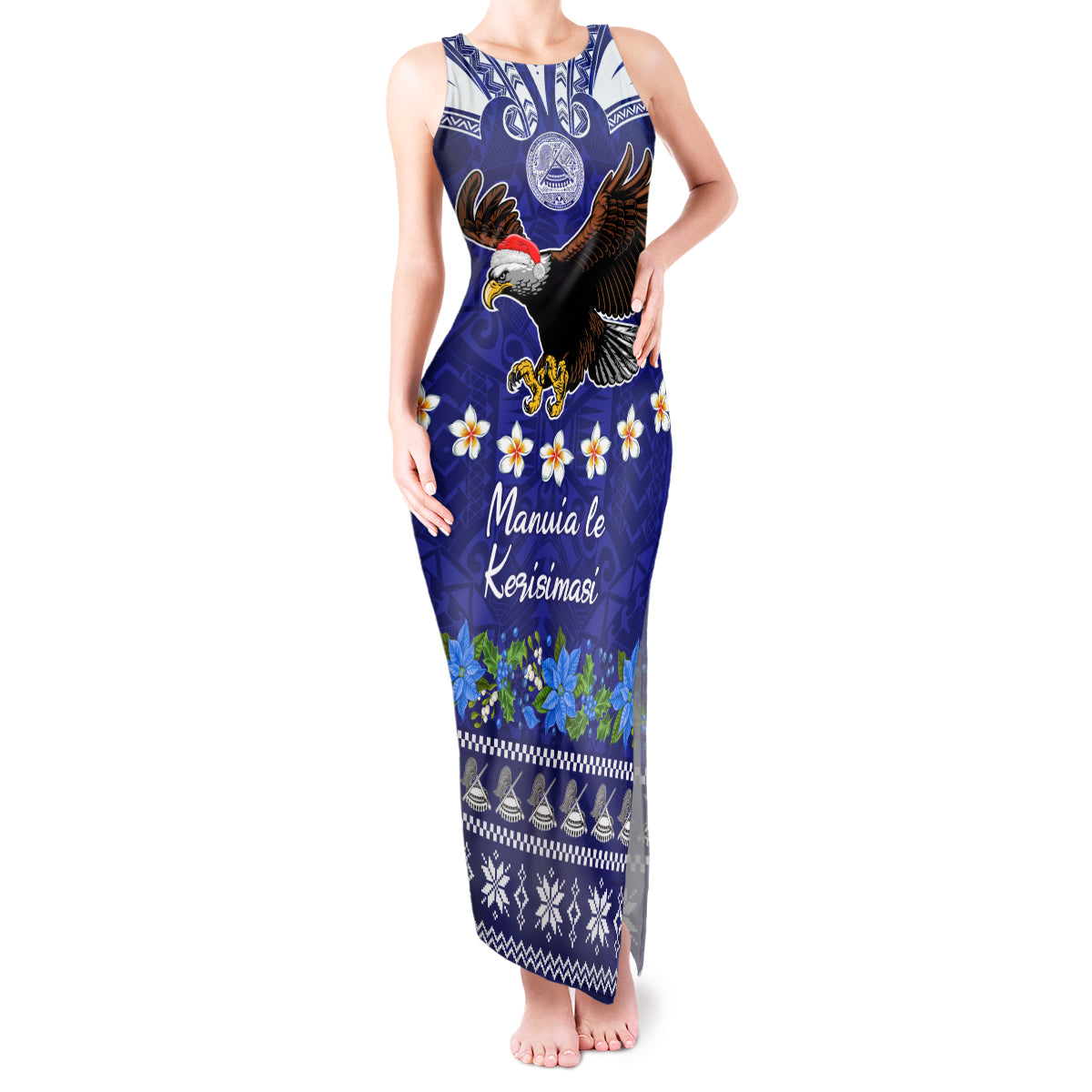 American Samoa Christmas Tank Maxi Dress Manuia le Kerisimasi Polynesian Tribal - Wonder Print Shop