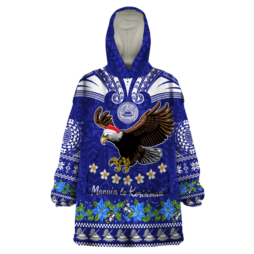 American Samoa Christmas Wearable Blanket Hoodie Manuia le Kerisimasi Polynesian Tribal - Wonder Print Shop