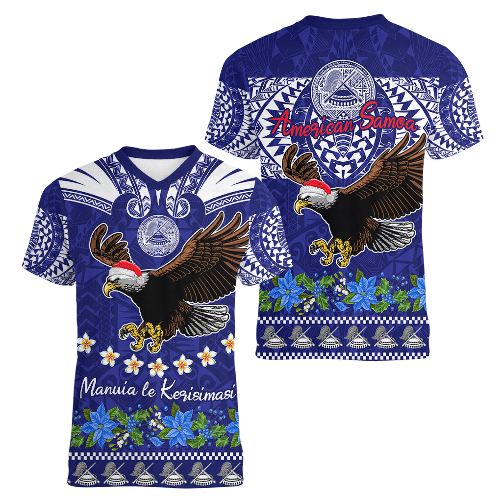 American Samoa Christmas Women V Neck T Shirt Manuia le Kerisimasi Polynesian Tribal - Wonder Print Shop