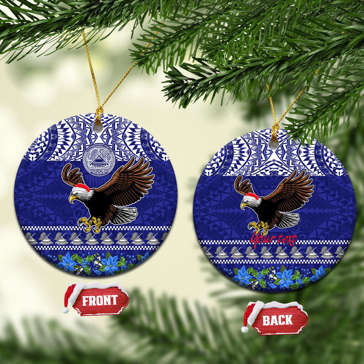 Personalised American Samoa Christmas Ceramic Ornament Manuia le Kerisimasi Polynesian Tribal LT9 - Wonder Print Shop