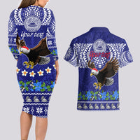 Personalised American Samoa Christmas Couples Matching Long Sleeve Bodycon Dress and Hawaiian Shirt Manuia le Kerisimasi Polynesian Tribal LT9 - Wonder Print Shop