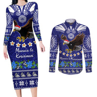 Personalised American Samoa Christmas Couples Matching Long Sleeve Bodycon Dress and Long Sleeve Button Shirt Manuia le Kerisimasi Polynesian Tribal LT9 - Wonder Print Shop