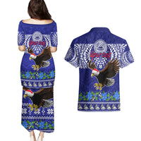 Personalised American Samoa Christmas Couples Matching Puletasi Dress and Hawaiian Shirt Manuia le Kerisimasi Polynesian Tribal LT9 - Wonder Print Shop